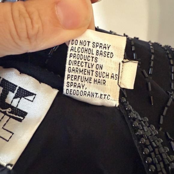 Vintage 80s Nite Line Silk Beaded Sequin Cocktail Dress Black Multicolor Size 12 - Picture 8 of 9